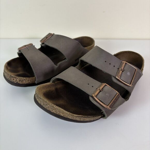Birkenstock Arizona Sandals Size 39 Regular Brown Leather Soft Footbed Trashed - Picture 6 of 16